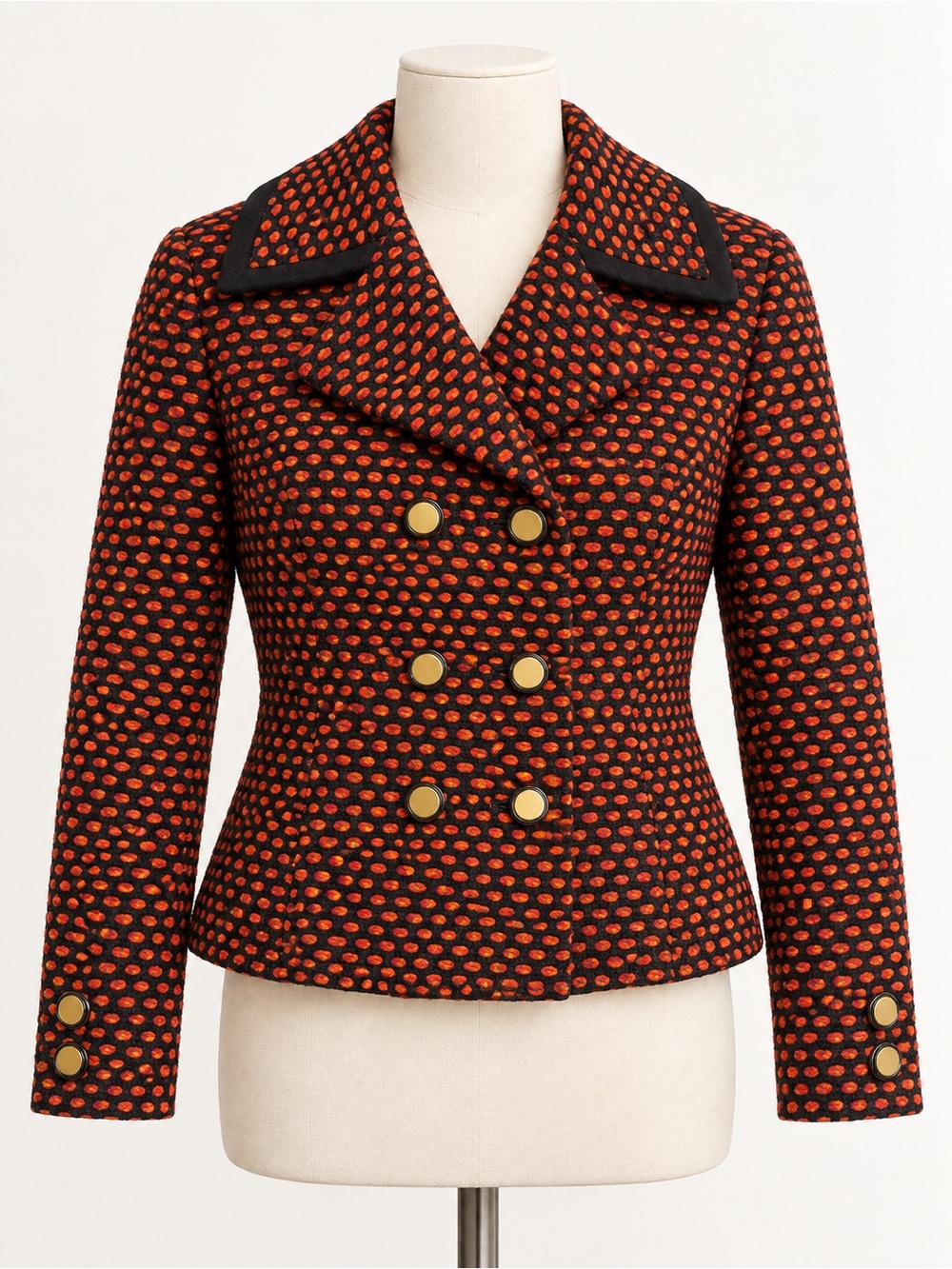 Vintage Orange Black Textured Double Breasted Jacket Gold Buttons Union Made